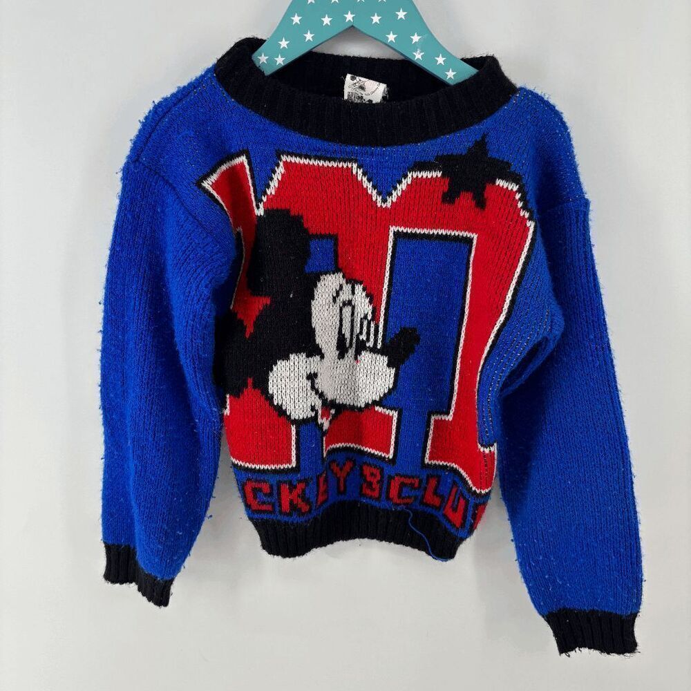 Vintage Disney Kid's Blue Red Black Long Sleeve Mickey Mouse Club Sweater Size 6